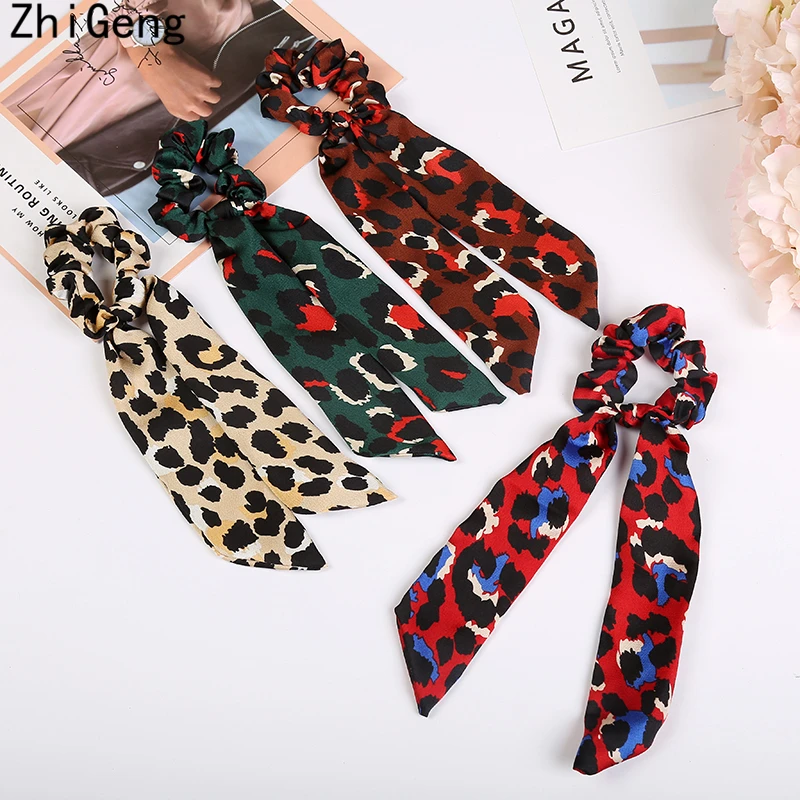 

4pcs Vintage Women Bowknot Streamers Scrunchies Hair Scarf Ponytail Holder Summer Turban Headband Elastic Hair Ties for Girls