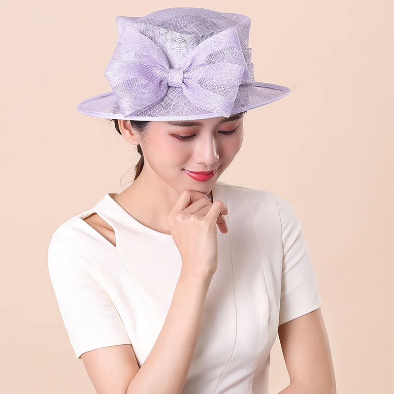 

Mingli Tengda Hats Woman Cambric Hat Banquet Tide Cap Light Purple Bow Shaped Hat Bride Wedding Bridal Accessories Birdcage