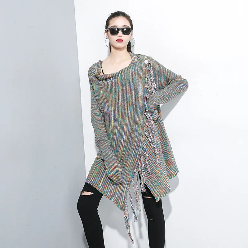 Женский вязаный кардиган LANMREM черный с длинными рукавами и кисточками модель PB731