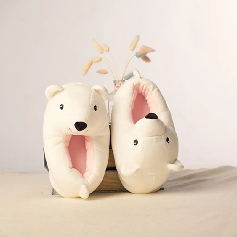 Suihyung/Детские домашние тапочки; зимняя теплая домашняя обувь; плюшевая хлопковая обувь; тапочки с милыми животными; обувь для мальчиков и девочек - Цвет: Бежевый