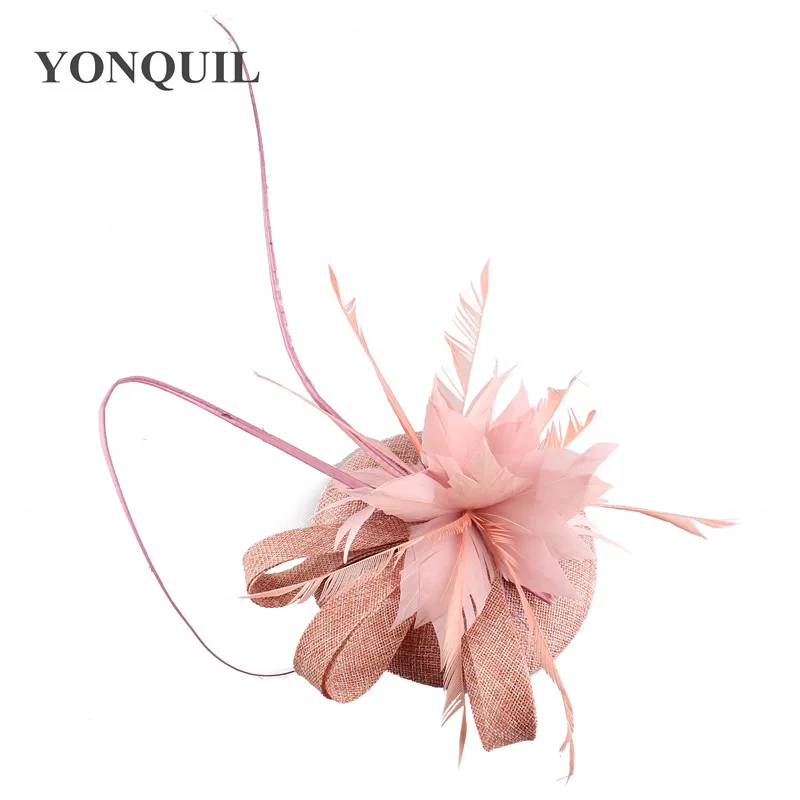 Персик свадьбы модное перо аксессуары Fascinator заколки для волос женская церковная фетровая шляпа шапки женские гонки чай Дерби головной убор повязка на голову