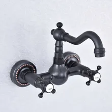 Kitchen Wet Bar Bathroom Vessel Sink Faucet Black Oil Rubbed Brass Wall Mounted Swivel Spout Mixer Tap Dual Cross Handles msf720