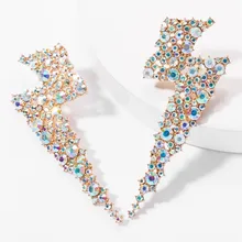 Trendy Exaggerated Metal Rhinestone Lightning Stud Earrings for Women Simple European Style Geometric Earring Party Jewelry