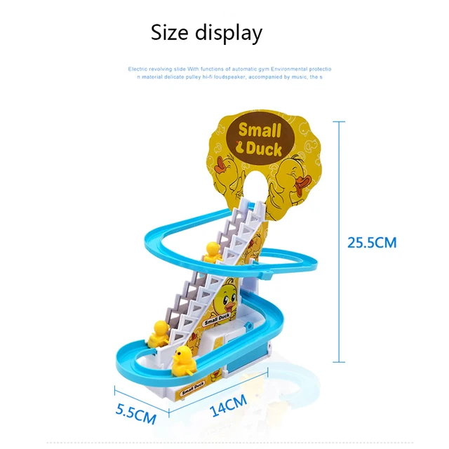 New Electric Duck Climbing Stairs Track Toys Cartoon Train Duck For Children Electronic Music Kids Funny Birthday Gift 6