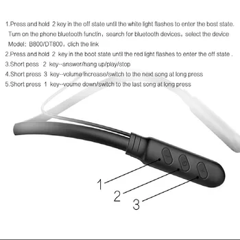 

B800 Wireless Bluetooth Earphones Sports Neck hanging type Earpiece Stereo Bass With Mic Earphone For iphone and Android