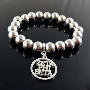 

Sorority High Quality ZPB Sorority ZETA PHI BETA 316L Stainless Steel Charm Beaded Bracelet