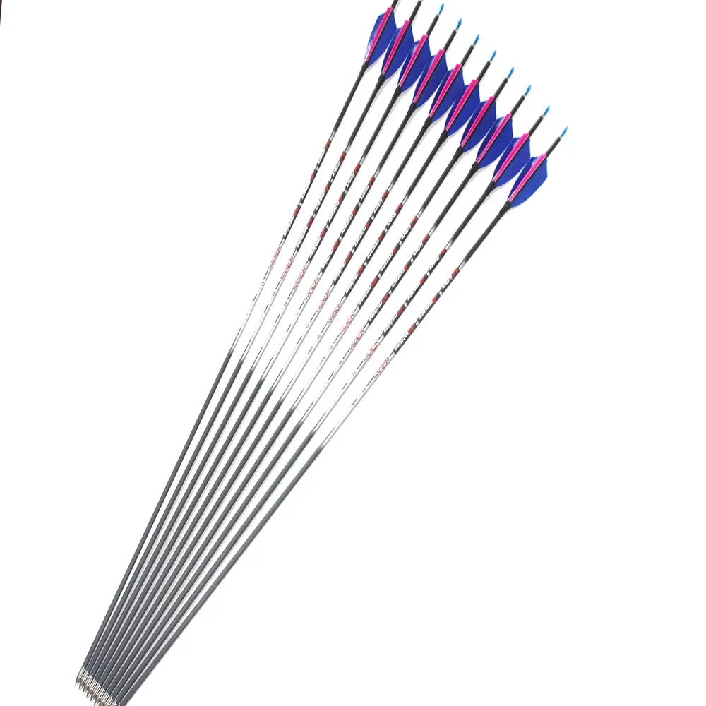 12pcs Archery Carbon Arrows Spine350 400 500 600 700 800 900 Id4.2mm 4