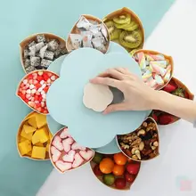 

Plastic Lazy Fruit Dish Double Layers Snack Box Candy Plates Petal-shape Rotating Trays Box Dried Fruit Storage Organizer Box