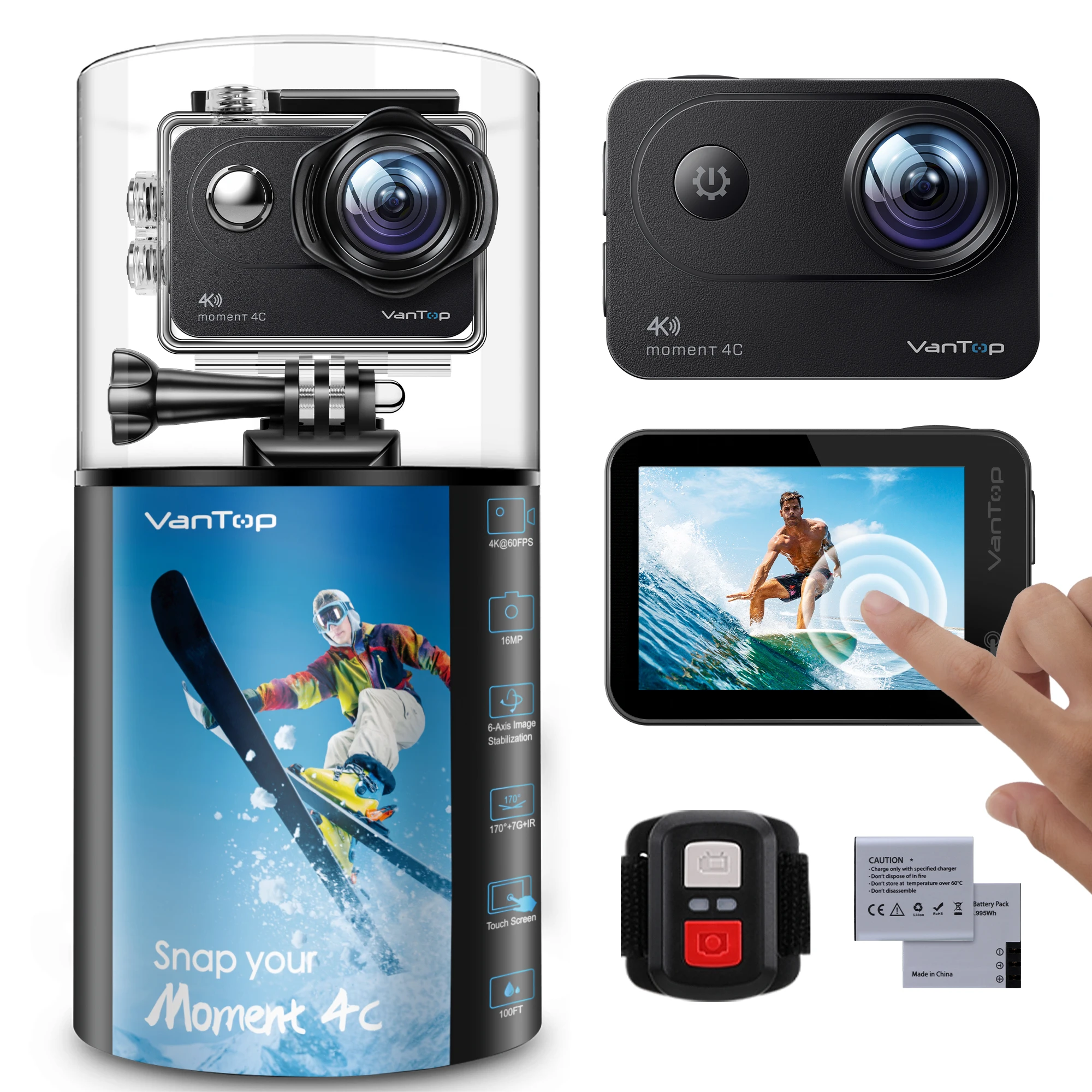 Tasa de descuento VanTop Moment-Cámara de Acción D4CQ 4K/60FPS con EIS, WiFi, 1080P, impermeable, grabación en bucle bajo el agua, 2 ", pantalla táctil, cámara deportiva zWzKE3M7ELA