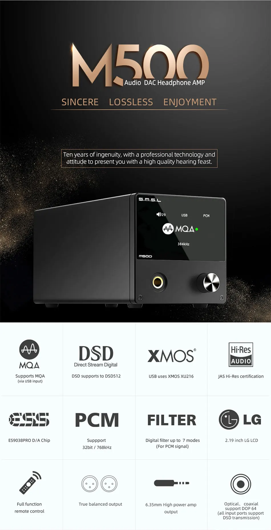 SMSL M500 MQA DAC ES9038PRO оптический Caoxial Audio Decorder DSD Hi-Res аудио декодер и усилитель для наушников