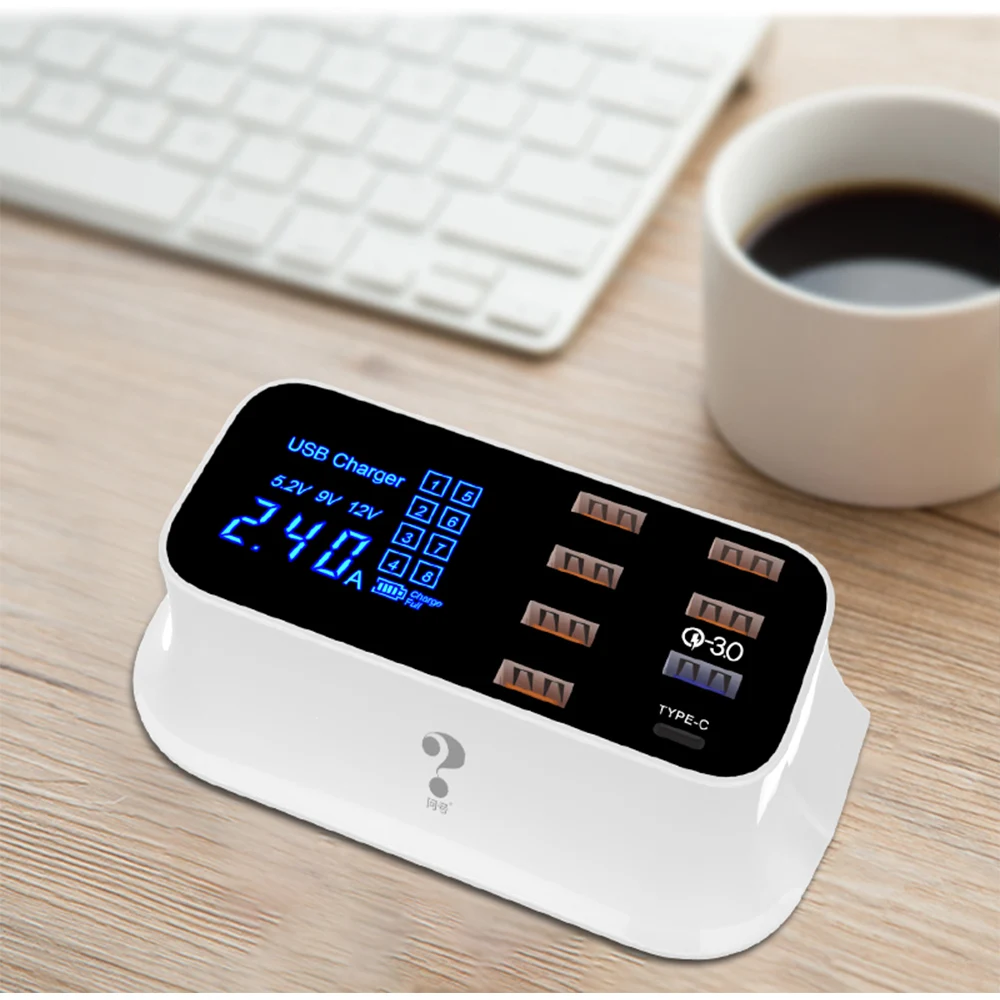 Зарядное устройство usb Multi Desktop Quick Charge 3,0 станция для зарядки с usb док-станция для Светодиодный Дисплей Смарт Тип usb C 8 Порты Зарядное устройство концентратор