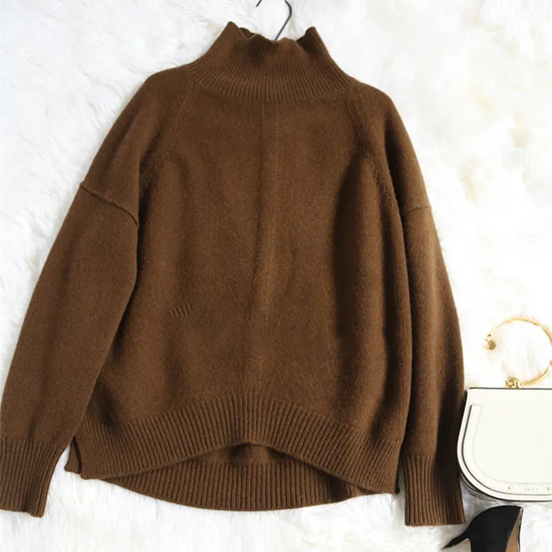 BELIARST Autumn and Winter New Cashmere Sweater Women's High-Necked Pullover Loose Thick Sweater Short Paragraph Knit Shirt - Цвет: caramel