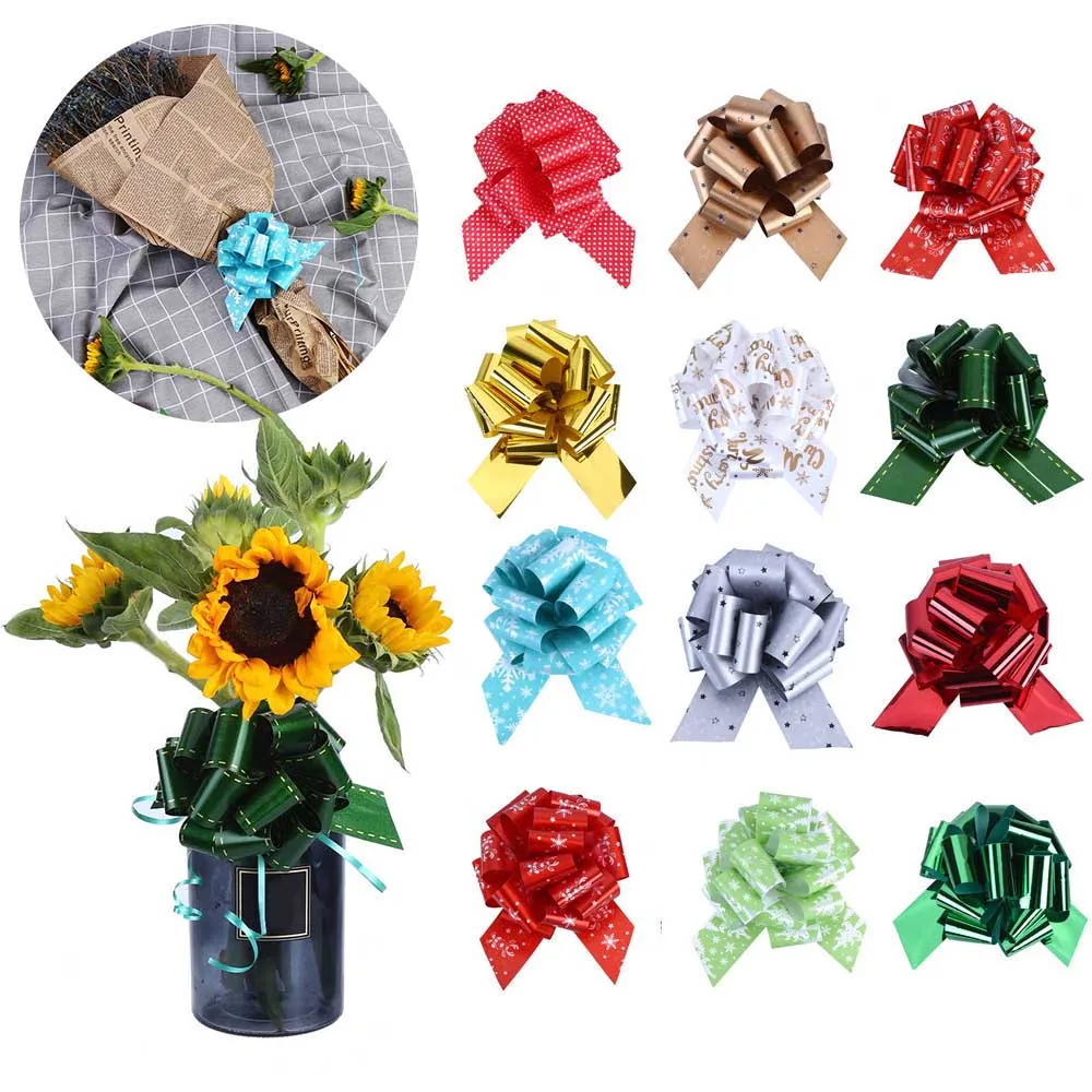 

Behogar 14pcs DIY Pull Bows Christmas Gifts Wrapping Ribbon for Xmas Presents Crafts Decorations Random Style