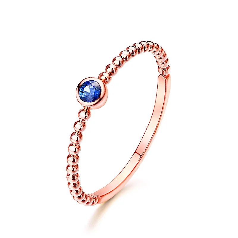 

Luxury 14K Pure Real Rose Gold Genuine Sappire Rings for Women Girl Fancy Gemstone Bands Fine Anniversary Jewelry Gift