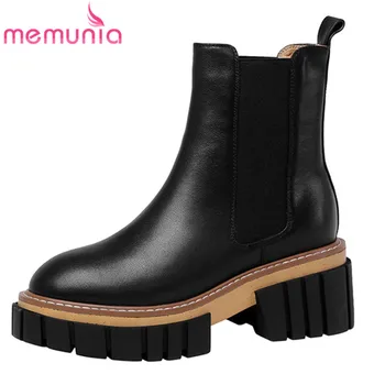 

MEMUNIA 2020 thick bottom genuine leather shoes women Chelsea boots comfortable fashion punk casual ankle boots woman