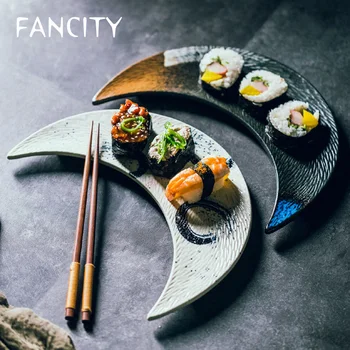 

FANCITY Ceramic plates, creative large moon plates, sushi plates, Japanese-style flat plates, dim sum plates, pastry plates