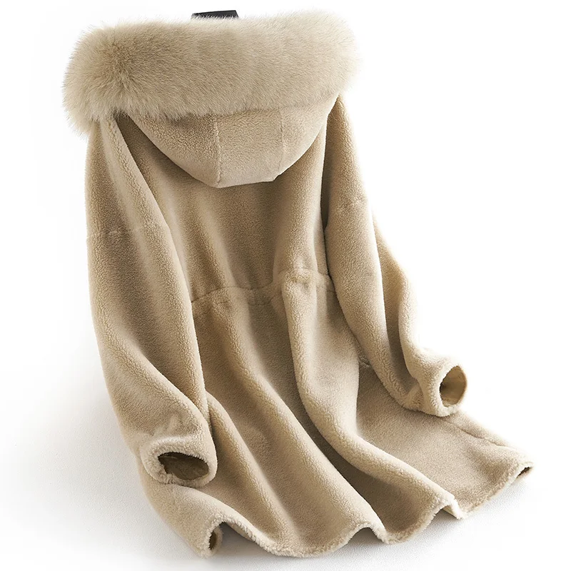 

Real Sheep Shearling Fur Coat 2020 Winter Jacket Women Fox Fur Collar Long Coats and Jackets Women Korean Overcoat MY