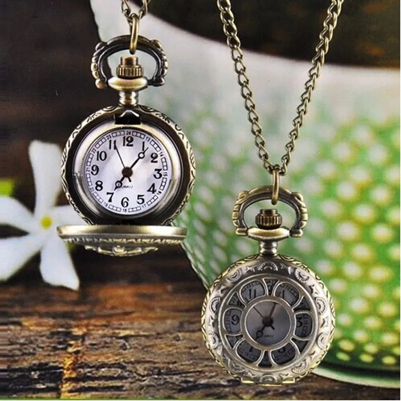 Moda Vintage Fob cadena relojes de cuarzo hueco de bolsillo con flores reloj Retro árabe número marcado colgante collar regalo de reloj