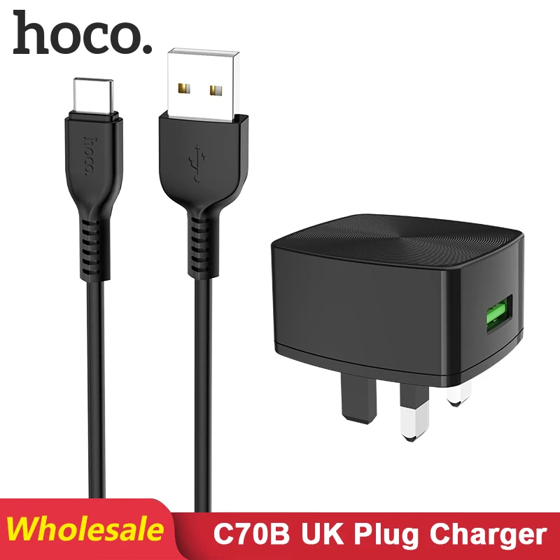 HOCO C70B 10 шт./лот быстрая зарядка 18 Вт QC 3,0 USB зарядное устройство для iPhone samsung Xiaomi huawei Великобритания вилка настенный адаптер зарядки