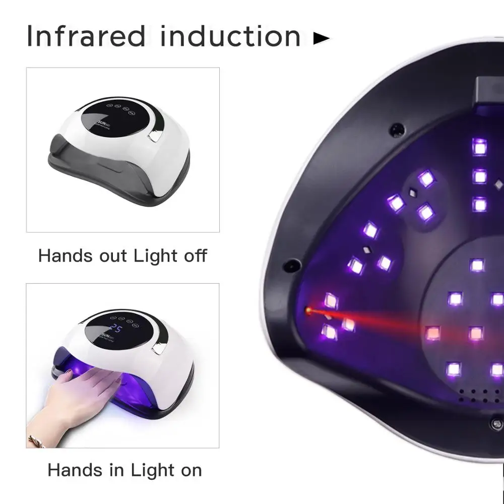 60 Вт портативная УФ лампа, светодиодный светильник для ногтей, Сушилка для ногтей, аппарат для маникюра, отверждение, Гель-лак для ногтей, автоматический датчик, две руки, лампа для дизайна ногтей, инструменты