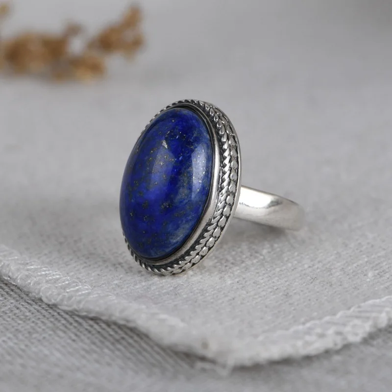 

FNJ 925 Silver Ring for Women Jewelry 100% Original Pure S925 Sterling Silver Rings Lapis Lazuli Natural Blue Stone