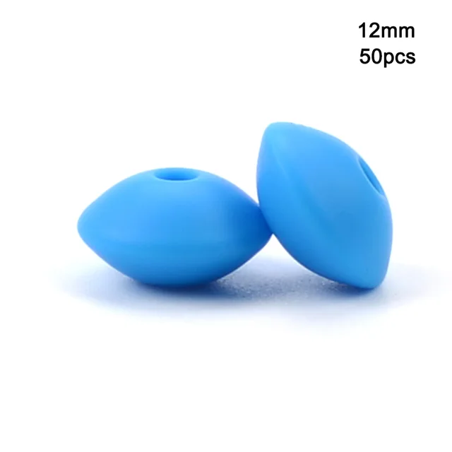 LOFCA 50pcs 12mm Silicone Lentil Beads Baby Teething Beads BPA-Free Food Grade Making Baby Oral Care Pacifier Chain  Accessorise deep skyblue