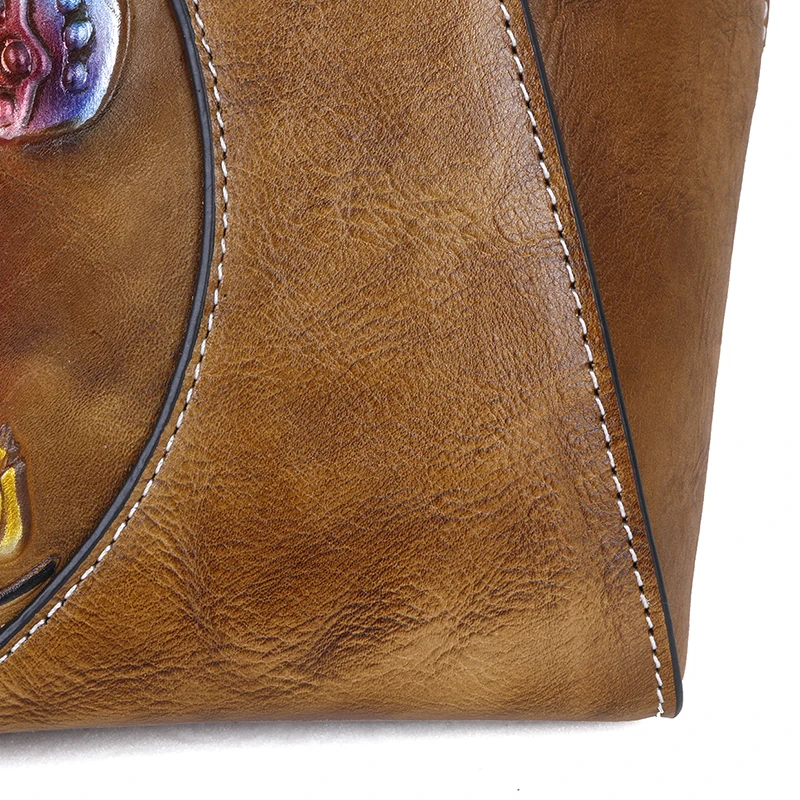 Настоящая воловья женская сумка через плечо с Цветочным Рисунком бабочки женская сумка-мессенджер сумка из тисненой натуральной кожи