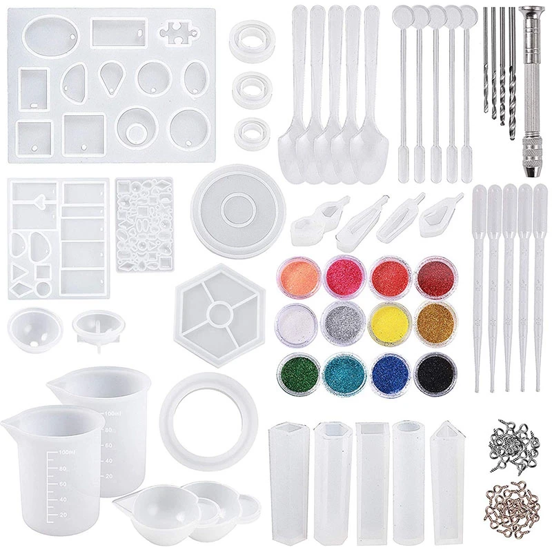 

DIY Jewelry Casting Molds Tools Set 255 PCS Silicone Resin Casting Molds and Tools Set with 100 Ml Silicone Measuring Cups Mini