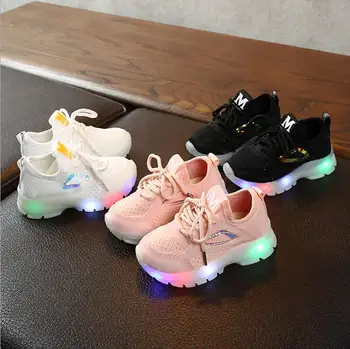 

Autumn Baby Boy Girls Light Sports Shoes Kids Mesh Casual Shoes Stretch Cloth Breathable LED Lights Children Sneakers