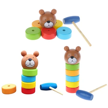 

Wooden Bear Clash Tower Children Pile Towers Early Education Toys Rainbow Tower Two In One Kids Parent-child Blocks Toy