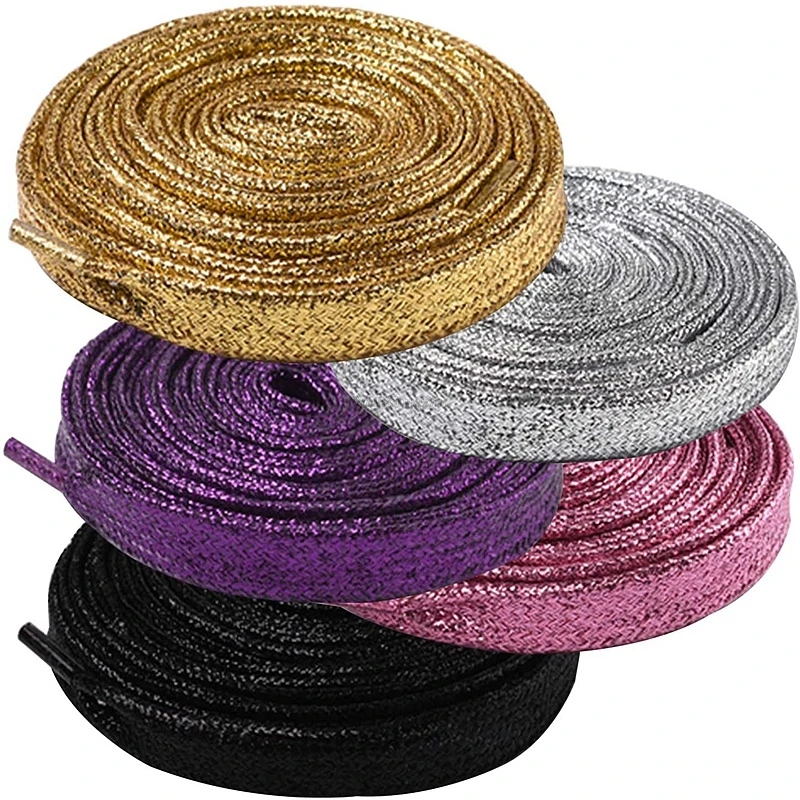 Fashion Glitter Shoelaces Colorful Flat Shoe laces for Athletic Running Sneakers Shoes Boots 1CM Width Shoelace Strings 1Pair