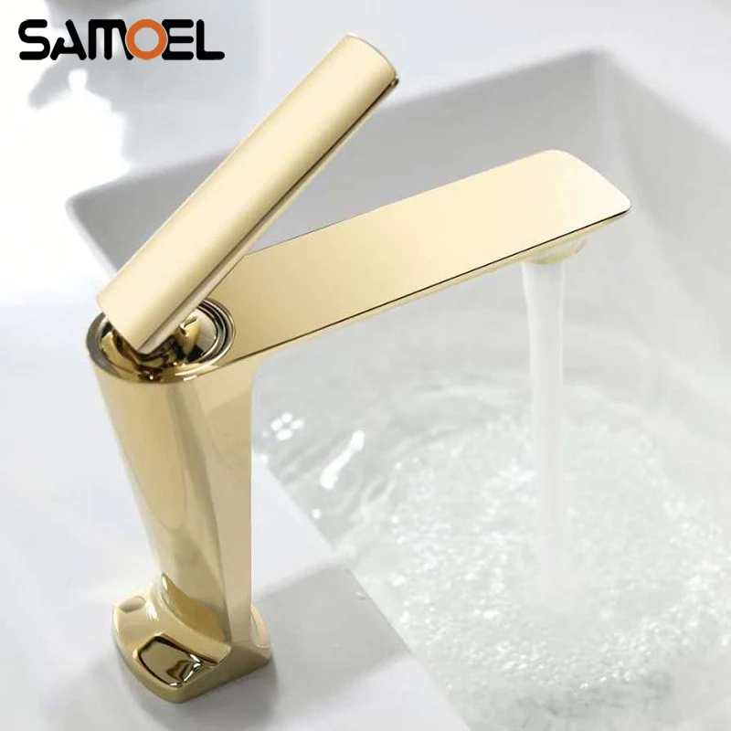 

Northern European Style Modern Brass Golden Bathroom Faucet Mixer Deck Mount Rose Gold Lavatory Basin Water Tap G1124