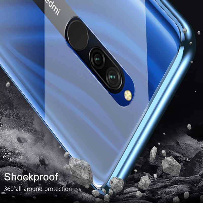Двухсторонний стеклянный Магнитный адсорбционный чехол для Xiaomi Redmi 8 8A 360, полное покрытие, металлический бампер, чехол для Redmi Note 8 Pro