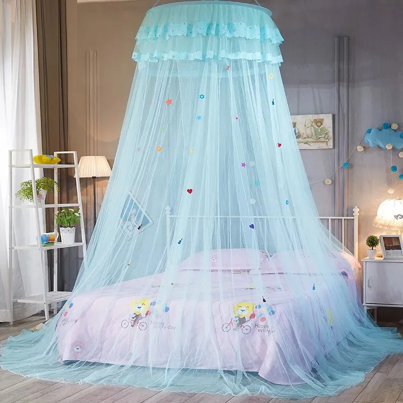 Складная детская кровать антимоскитная палатка с вешалкой, однодверная полиэстер, украшение для балдахина, детская кроватка для девочек, всплывающие кровати с балдахином - Цвет: Blue mosquito net