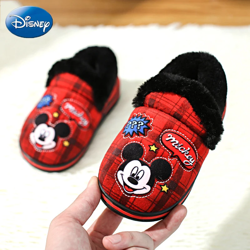 Disney/детские домашние тапочки; тапочки с Минни Маус И Микки для девочек; домашняя обувь; Новинка; нескользящие тапочки для мальчиков и девочек; Плюшевые тапочки; сезон осень-зима