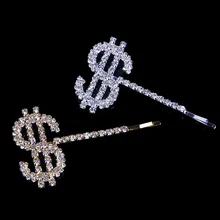 1 шт. золото/серебро$ Письмо Женщины Девушки Кристалл заколки для волос Стразы шпильки металлические Свадебные Заколки головные уборы аксессуары для волос
