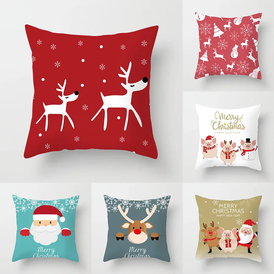 

Merry Christmas Decorative Pillowcases Polyester Christmas Cartoon Santa Claus Elk Throw Pillow Case Cover Pillowcase