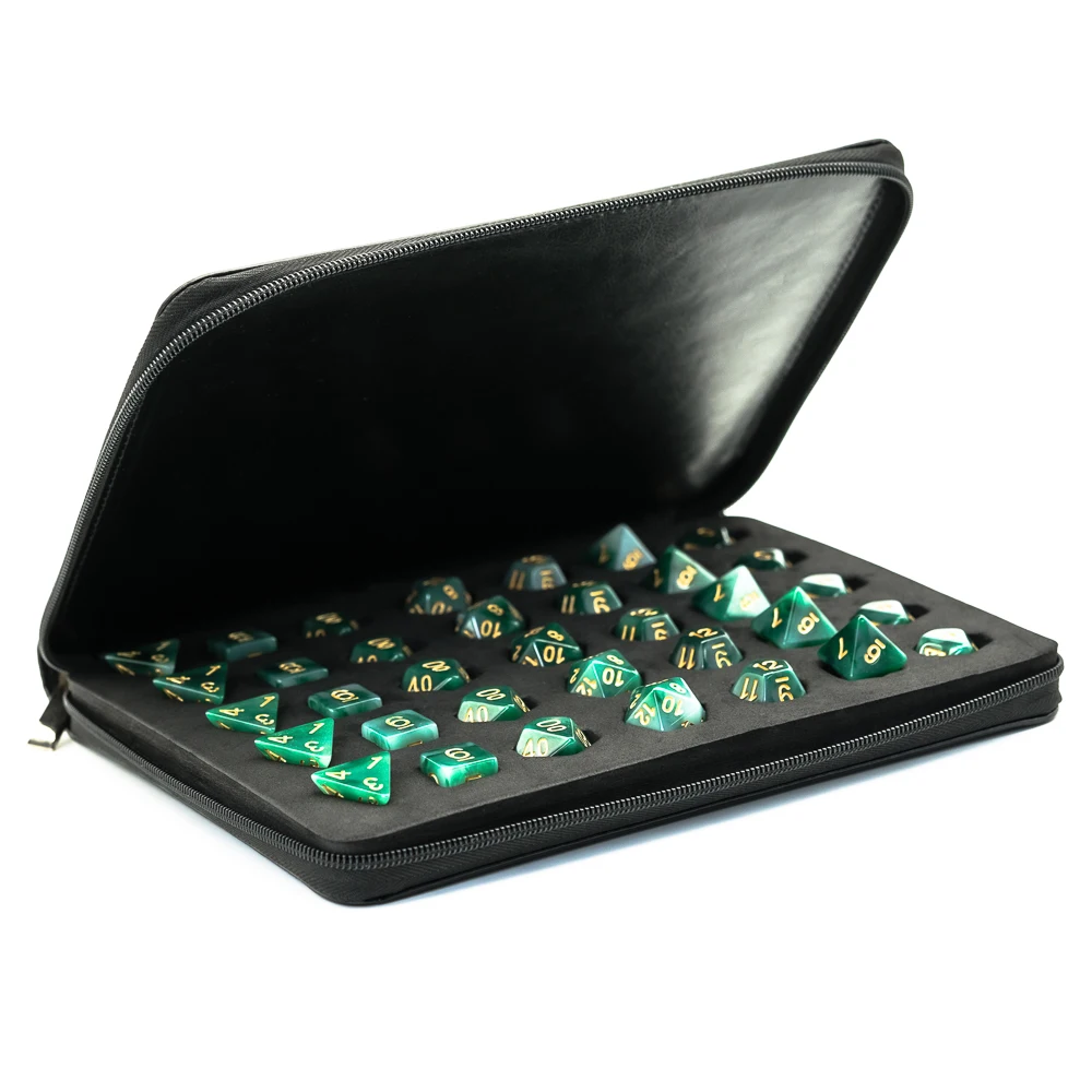 Cusdie Dice Case with Random 7 Pcs Dice -Dice Holder Compatible with DND Polyhedral Dice Store Up to 5 Sets/35Pcs Dices dice storage case