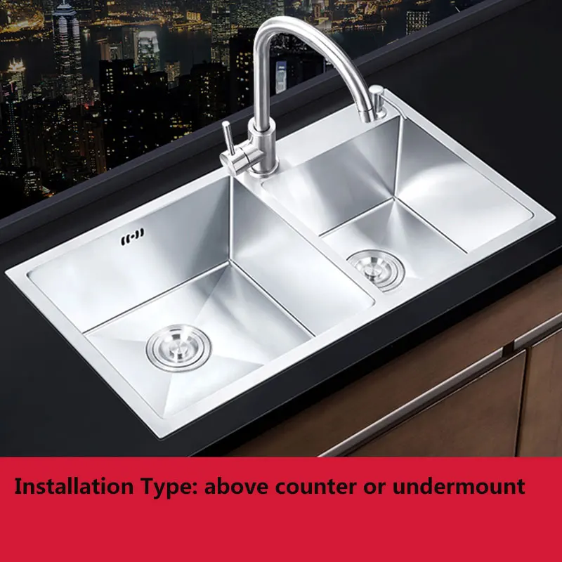 kitchen sink double bowl brushed 304 stainless steel above counter or udermount vegetable washing basin sinks kitchen