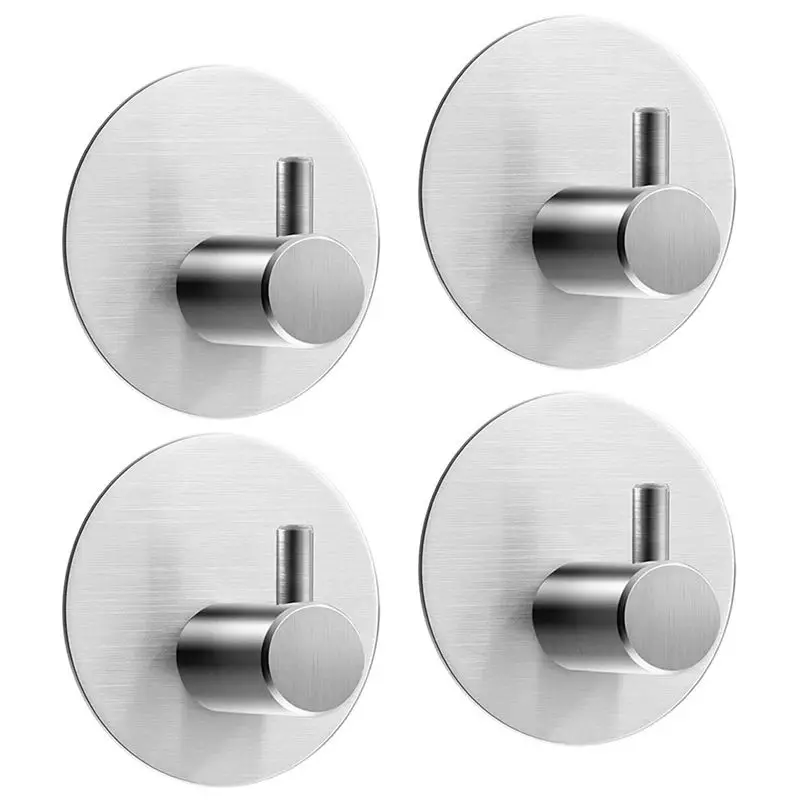 4 pcs. Self-adhesive Towel Hook Circle Bathrobe Hooks Wall Stainless Steel Bathroom and Kitchen Rack Coat | Обустройство дома