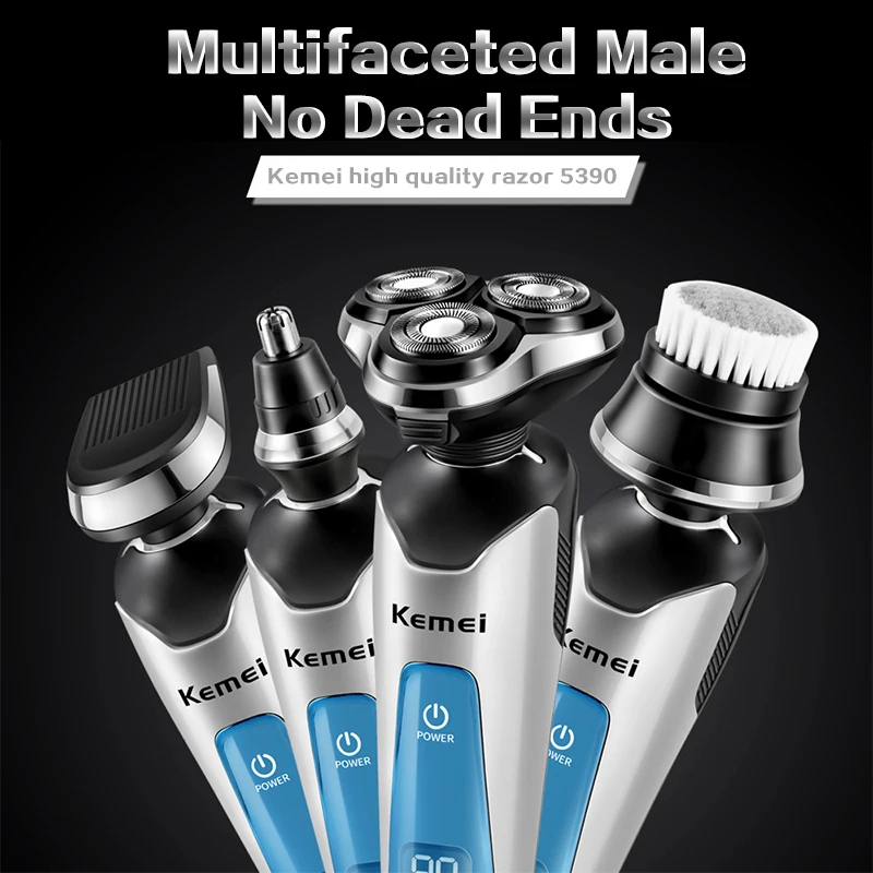 

Kemei electric shaver rotating three cutter head men's razor 4 in 1 multi-function washable razor facial cleaning care tools 3