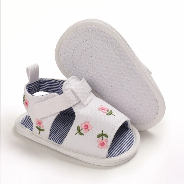 Newborn Toddler Shoes Baby Soft Soled Sandals Lace Soft Soled Shoes Beach Shoes Slippers Non Slip Sandals 0-18M First Walkers B275 white