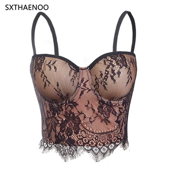 

SXTHAENOO Fashion Sexy Nude Lace 2020 New Corset Women's Bustier Brallte Night Club Party Cropped Top Vest Plus Size