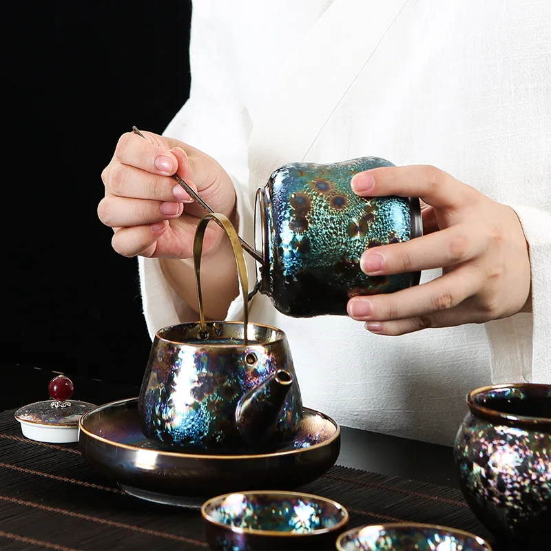 

Magnesium Pearlite Fetal Build Light Tea Set Drops of Oil Kung Fu Ceramic Tea Utensil Household Tianmu Yao Becomes Tureen Tea Po