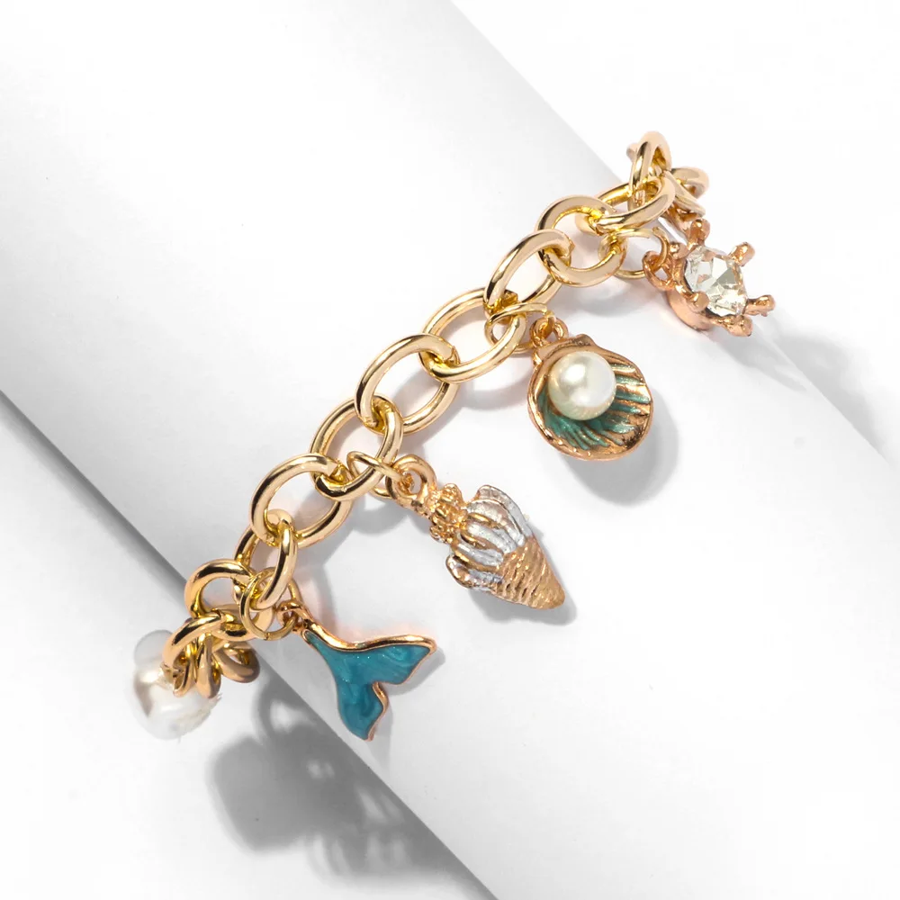 

Boho Sweet Sea Shell Conch Bracelets for Women Elegant Simulated Pearl Fishtail Gold Chain Charm Bracelets Holiday Jewelry