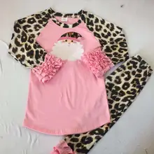 Высококачественные рождественские наряды для девочек с вышивкой Санта Клауса и леопардовыми штанами; Изысканная детская одежда