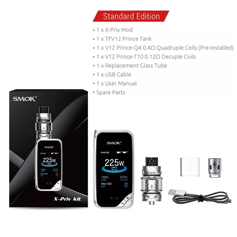 Günstig Elektronische Zigarette SMOK X PRIV Kit Box Mod 225W Zigarette Electronique TFV12 Prince Tank Verdampfer Vape E Shisha Stift S168