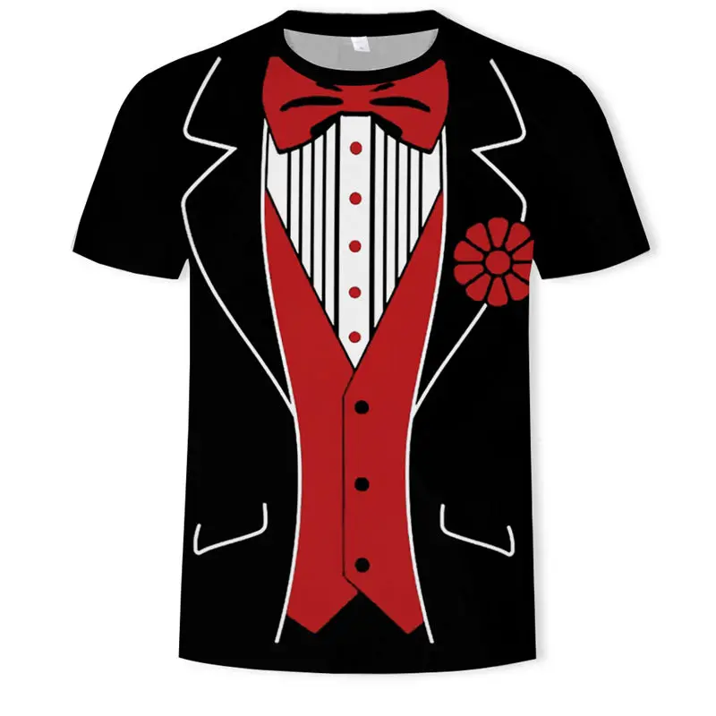 

InterestinSummer 3D Fake Two Pieces T Shirt Men Women Cotton Short Sleeve T-shirt Harajuku Hip Hop Fake Suit 3D Tshirt Camisetas