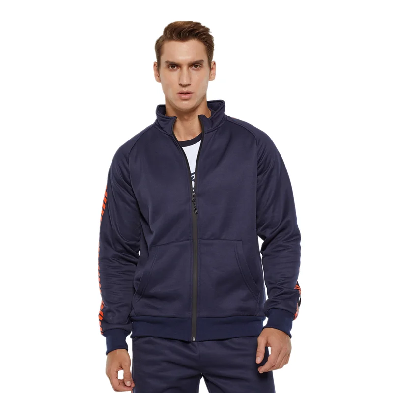Модные тенденции осень Для Мужчин's комплект однотонной одежды принт Slim Fit Спортивные костюмы Для мужчин Повседневное Zip стенд толстовки с воротником+ брюки Для мужчин