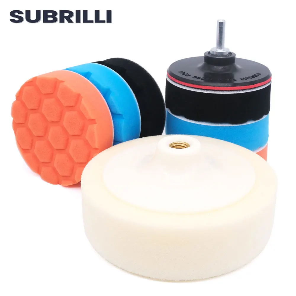 

SUBRILLI 4/6 Inch Wax for Auto Car Polishing Disc Wheel Foam Sponge Buffing Pads Kit Cleaning Disc Car Polisher Drill Adapter